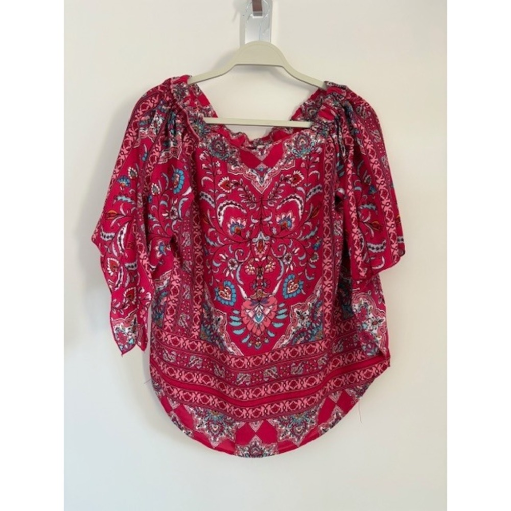 Verse Made in USA Pink Paisley Off the Shoulder Blouse Medallion Print Top M